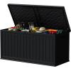 imageDevoko 80 Gallon Deck Box Waterproof Resin Outdoor Storage Box for Outside and Patio Outdoor Storage Bench Lockable for Patio Furniture Garden Tools and Pool Supplies Brown 80 GallonBlack