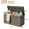 imageDevoko 80 Gallon Deck Box Waterproof Resin Outdoor Storage Box for Outside and Patio Outdoor Storage Bench Lockable for Patio Furniture Garden Tools and Pool Supplies Brown 80 GallonBrown