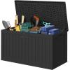 imageDevoko 80 Gallon Deck Box Waterproof Resin Outdoor Storage Box for Outside and Patio Outdoor Storage Bench Lockable for Patio Furniture Garden Tools and Pool Supplies Brown 80 GallonBlack