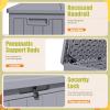 imageDevoko 80 Gallon Deck Box Waterproof Resin Outdoor Storage Box for Outside and Patio Outdoor Storage Bench Lockable for Patio Furniture Garden Tools and Pool Supplies Brown 80 GallonGray