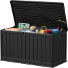 imageDevoko 80 Gallon Deck Box Waterproof Resin Outdoor Storage Box for Outside and Patio Outdoor Storage Bench Lockable for Patio Furniture Garden Tools and Pool Supplies Brown 80 GallonBlack
