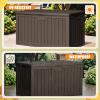 imageDevoko 80 Gallon Deck Box Waterproof Resin Outdoor Storage Box for Outside and Patio Outdoor Storage Bench Lockable for Patio Furniture Garden Tools and Pool Supplies Brown 80 GallonBrown