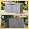 imageDevoko 80 Gallon Deck Box Waterproof Resin Outdoor Storage Box for Outside and Patio Outdoor Storage Bench Lockable for Patio Furniture Garden Tools and Pool Supplies Brown 80 GallonGray