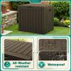 imageDevoko 80 Gallon Deck Box Waterproof Resin Outdoor Storage Box for Outside and Patio Outdoor Storage Bench Lockable for Patio Furniture Garden Tools and Pool Supplies Brown 80 GallonDeep Brown