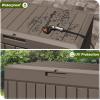 imageDevoko 80 Gallon Deck Box Waterproof Resin Outdoor Storage Box for Outside and Patio Outdoor Storage Bench Lockable for Patio Furniture Garden Tools and Pool Supplies Brown 80 GallonLight Brown