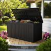 imageDevoko 80 Gallon Deck Box Waterproof Resin Outdoor Storage Box for Outside and Patio Outdoor Storage Bench Lockable for Patio Furniture Garden Tools and Pool Supplies Brown 80 GallonBlack