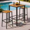imageDevoko Acacia Wood Outdoor Patio Bar Set for 2 Square Counter Height Table with 2 Stools Dining Bar Set for Garden Deck Pool Side Dining Room Kitchen Living Room