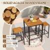 imageDevoko Acacia Wood Outdoor Patio Bar Set for 2 Square Counter Height Table with 2 Stools Dining Bar Set for Garden Deck Pool Side Dining Room Kitchen Living Room