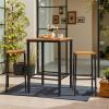 imageDevoko Acacia Wood Outdoor Patio Bar Set for 2 Square Counter Height Table with 2 Stools Dining Bar Set for Garden Deck Pool Side Dining Room Kitchen Living Room
