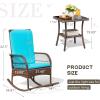 imageDevoko Outdoor Rocking Chairs 3 Piece Patio Furniture Set with Side Table ampamp Cushions Wicker Porch Rocker Bistro Set High Back for Balcony Backyard Garden BeigeBlue