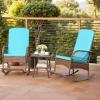 imageDevoko Outdoor Rocking Chairs 3 Piece Patio Furniture Set with Side Table ampamp Cushions Wicker Porch Rocker Bistro Set High Back for Balcony Backyard Garden BeigeBlue