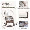 imageDevoko Outdoor Rocking Chairs 3 Piece Patio Furniture Set with Side Table ampamp Cushions Wicker Porch Rocker Bistro Set High Back for Balcony Backyard Garden BeigeBeige