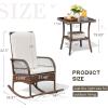 imageDevoko Outdoor Rocking Chairs 3 Piece Patio Furniture Set with Side Table ampamp Cushions Wicker Porch Rocker Bistro Set High Back for Balcony Backyard Garden BeigeBeige
