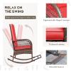imageDevoko Outdoor Rocking Chairs 3 Piece Patio Furniture Set with Side Table ampamp Cushions Wicker Porch Rocker Bistro Set High Back for Balcony Backyard Garden BeigeRed