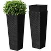 imageDevoko Resin Tall Planters for Outdoor Plants Set of 2 Large Taper Outdoor Planter Pots with 4 Drainage Holes Flower Pots Modern Decor for Porch Patio Backyard Home Garden Black 24quotBlack