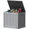 imageDevoko 80 Gallon Deck Box Waterproof Resin Outdoor Storage Box for Outside and Patio Outdoor Storage Bench Lockable for Patio Furniture Garden Tools and Pool Supplies Brown 80 GallonGray