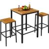 imageDevoko Acacia Wood Outdoor Patio Bar Set for 2 Square Counter Height Table with 2 Stools Dining Bar Set for Garden Deck Pool Side Dining Room Kitchen Living Room