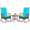imageDevoko Outdoor Rocking Chairs 3 Piece Patio Furniture Set with Side Table ampamp Cushions Wicker Porch Rocker Bistro Set High Back for Balcony Backyard Garden BeigeBlue