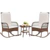 imageDevoko Outdoor Rocking Chairs 3 Piece Patio Furniture Set with Side Table ampamp Cushions Wicker Porch Rocker Bistro Set High Back for Balcony Backyard Garden BeigeBeige