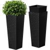 imageDevoko Resin Tall Planters for Outdoor Plants Set of 2 Large Taper Outdoor Planter Pots with 4 Drainage Holes Flower Pots Modern Decor for Porch Patio Backyard Home Garden Black 24quotBlack
