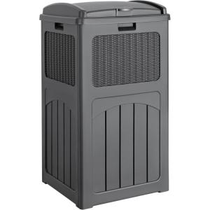 imageDevoko 33 Gallon Outdoor Trash Can with Dual Lid Heavy Duty Waterproof Resin Garbage Bins Outside Hideaway Waste Bins for Patio Outside Pool Backyard and Deck 1 BlackGray