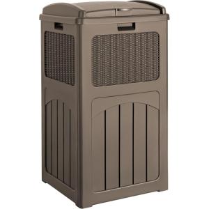 imageDevoko 33 Gallon Outdoor Trash Can with Dual Lid Heavy Duty Waterproof Resin Garbage Bins Outside Hideaway Waste Bins for Patio Outside Pool Backyard and Deck 1 BlackBrown