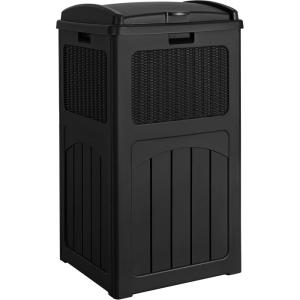 imageDevoko 33 Gallon Outdoor Trash Can with Dual Lid Heavy Duty Waterproof Resin Garbage Bins Outside Hideaway Waste Bins for Patio Outside Pool Backyard and Deck 1 BlackBlack