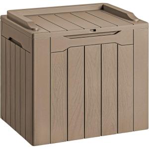 imageDevoko 80 Gallon Deck Box Waterproof Resin Outdoor Storage Box for Outside and Patio Outdoor Storage Bench Lockable for Patio Furniture Garden Tools and Pool Supplies Brown 80 GallonLight Brown