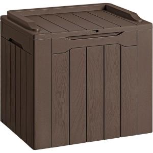 imageDevoko 80 Gallon Deck Box Waterproof Resin Outdoor Storage Box for Outside and Patio Outdoor Storage Bench Lockable for Patio Furniture Garden Tools and Pool Supplies Brown 80 GallonBrown