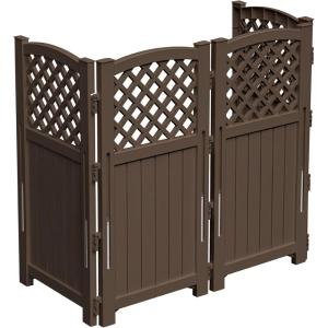 imageDevoko Outdoor Privacy Fence 4 Fence Panels Privacy Screen Panels for Outside and Yard Resin Air Conditioner Lattice Fence for Trash Can WhiteBrown