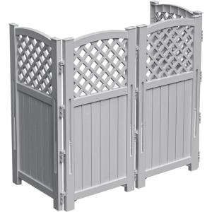 imageDevoko Outdoor Privacy Fence 4 Fence Panels Privacy Screen Panels for Outside and Yard Resin Air Conditioner Lattice Fence for Trash Can WhiteGray