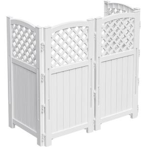 imageDevoko Outdoor Privacy Fence 4 Fence Panels Privacy Screen Panels for Outside and Yard Resin Air Conditioner Lattice Fence for Trash Can WhiteWhite