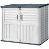 imageDevoko Resin Outdoor Storage Shed 34 Cu Ft Outdoor Storage Cabinet Without Shelf Waterproof Double Locks Resin Storage for Trash Can Garden Tools Pool Supplies BlackBeige