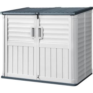 imageDevoko Resin Outdoor Storage Shed 34 Cu Ft Outdoor Storage Cabinet Without Shelf Waterproof Double Locks Resin Storage for Trash Can Garden Tools Pool Supplies BlackBeige