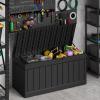 imageDevoko 80 Gallon Deck Box Waterproof Resin Outdoor Storage Box for Outside and Patio Outdoor Storage Bench Lockable for Patio Furniture Garden Tools and Pool Supplies Brown 80 GallonBlack