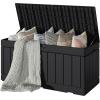 imageDevoko 80 Gallon Deck Box Waterproof Resin Outdoor Storage Box for Outside and Patio Outdoor Storage Bench Lockable for Patio Furniture Garden Tools and Pool Supplies Brown 80 GallonBlack