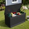 imageDevoko 80 Gallon Deck Box Waterproof Resin Outdoor Storage Box for Outside and Patio Outdoor Storage Bench Lockable for Patio Furniture Garden Tools and Pool Supplies Brown 80 GallonBlack