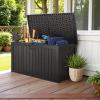 imageDevoko 80 Gallon Deck Box Waterproof Resin Outdoor Storage Box for Outside and Patio Outdoor Storage Bench Lockable for Patio Furniture Garden Tools and Pool Supplies Brown 80 GallonBlack