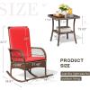 imageDevoko Outdoor Rocking Chairs 3 Piece Patio Furniture Set with Side Table ampamp Cushions Wicker Porch Rocker Bistro Set High Back for Balcony Backyard Garden BeigeRed