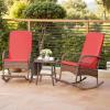 imageDevoko Outdoor Rocking Chairs 3 Piece Patio Furniture Set with Side Table ampamp Cushions Wicker Porch Rocker Bistro Set High Back for Balcony Backyard Garden BeigeRed