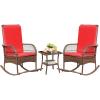 imageDevoko Outdoor Rocking Chairs 3 Piece Patio Furniture Set with Side Table ampamp Cushions Wicker Porch Rocker Bistro Set High Back for Balcony Backyard Garden BeigeRed