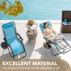 imageDevoko Set of 2 Zero Gravity Lounge Chairs Outdoor Folding Adjustable Steel Mesh Recliner Chairs with Cup Holder ampamp Removable Pillow for Patio Garden Lawn Beach BeigeBlue