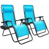 imageDevoko Set of 2 Zero Gravity Lounge Chairs Outdoor Folding Adjustable Steel Mesh Recliner Chairs with Cup Holder ampamp Removable Pillow for Patio Garden Lawn Beach BeigeBlue
