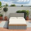 image:imageDevoko Patio Day Bed Outdoor Daybed Set Multifunctional Rattan Lounge Bed with 2 Side Tables for Backyard Porch Poolside Lawn Beach Navy BlueBeige White