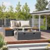 image:imageDevoko Patio Day Bed Outdoor Daybed Set Multifunctional Rattan Lounge Bed with 2 Side Tables for Backyard Porch Poolside Lawn Beach Navy BlueBeige White