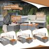 image:imageDevoko Patio Day Bed Outdoor Daybed Set Multifunctional Rattan Lounge Bed with 2 Side Tables for Backyard Porch Poolside Lawn Beach Navy BlueBeige White
