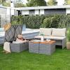 image:imageDevoko Patio Day Bed Outdoor Daybed Set Multifunctional Rattan Lounge Bed with 2 Side Tables for Backyard Porch Poolside Lawn Beach Navy BlueBeige White