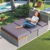 image:imageDevoko Patio Day Bed Outdoor Daybed Set Multifunctional Rattan Lounge Bed with 2 Side Tables for Backyard Porch Poolside Lawn Beach Navy BlueGrey