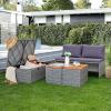 image:imageDevoko Patio Day Bed Outdoor Daybed Set Multifunctional Rattan Lounge Bed with 2 Side Tables for Backyard Porch Poolside Lawn Beach Navy BlueGrey