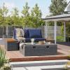 image:imageDevoko Patio Day Bed Outdoor Daybed Set Multifunctional Rattan Lounge Bed with 2 Side Tables for Backyard Porch Poolside Lawn Beach Navy BlueNavy Blue